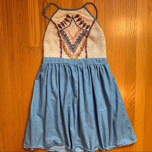 Geometric Lace & Denim Dress